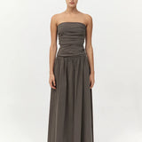 Gathered Strapless Tie Back Dress - Khaki
