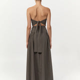 Gathered Strapless Tie Back Dress - Khaki