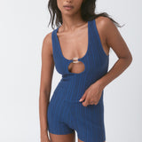 Patty Pinstripe Wool Top - Denim