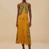 Pineapple Tapestry Green Fringe Midi Skirt
