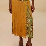 Pineapple Tapestry Green Fringe Midi Skirt