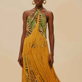 Pineapple Tapestry Green Overlapped Fringe Top