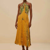 Pineapple Tapestry Green Fringe Midi Skirt