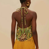 Pineapple Tapestry Green Overlapped Fringe Top