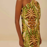 Pineapple Tapestry Green One Shoulder Buttoned Mini