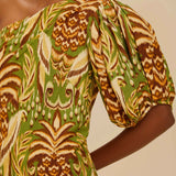 Pineapple Tapestry Green One Shoulder Buttoned Mini
