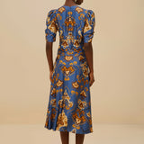 Ornament Floral Blue Midi Dress