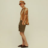 Army Cargo Linen Shorts - Green