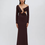 Spiral Crystal Long Sleeve Dress - Mahogany