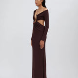 Spiral Crystal Long Sleeve Dress - Mahogany