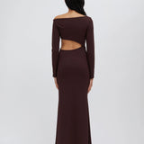 Spiral Crystal Long Sleeve Dress - Mahogany