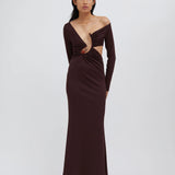 Spiral Crystal Long Sleeve Dress - Mahogany