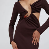 Spiral Crystal Long Sleeve Dress - Mahogany