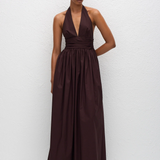 Plunge Halter Dress - Aubergine