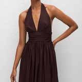 Plunge Halter Dress - Aubergine