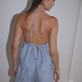 Button Halter - Blue Stripe