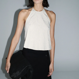 Crushed Halter Top - Petite Pinstripe