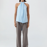 Oxford Halter Tie Back Top - Ciel Blue