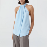 Oxford Halter Tie Back Top - Ciel Blue