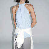 Oxford Halter Tie Back Top - Ciel Blue