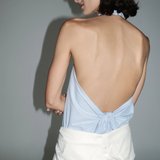 Oxford Halter Tie Back Top - Ciel Blue