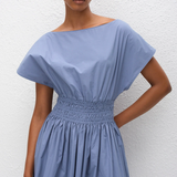 Shirred Waist Mini Dress - Steel