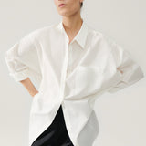 Cotton Silk Round Shirt - White