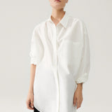 Cotton Silk Round Shirt - White