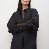 Cotton Silk Round Shirt - Black