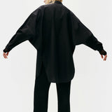 Cotton Silk Round Shirt - Black