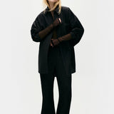Cotton Silk Round Shirt - Black
