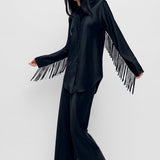 Fringe Bias Cut Shirt - Black