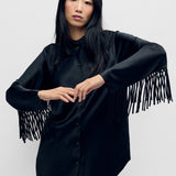 Fringe Bias Cut Shirt - Black