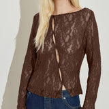 Asymmetric Lace Top - Chocolate
