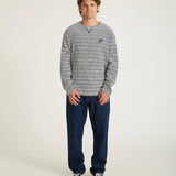 Striped Waffle Relaxed Long Sleeve Tee - Ivory