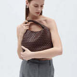 Brown Recycled Alt-Leather Woven Small Tote