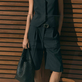 Black Recycled Alt-Leather Woven Small Tote