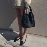 Black Recycled Alt-Leather Woven Small Tote