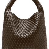 Brown Recycled Alt-Leather Woven Small Tote