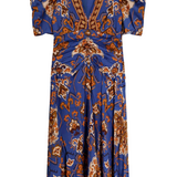 Ornament Floral Blue Midi Dress