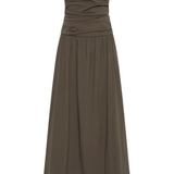 Gathered Strapless Tie Back Dress - Khaki