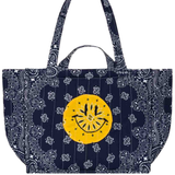 Medium Quilted Happy Face Tote Bag - All Navy