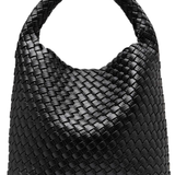 Black Recycled Alt-Leather Woven Small Tote