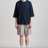 Waffle Half Sleeve Tee - Navy