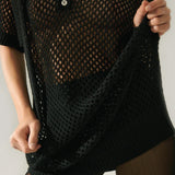 Crochet Raglan Polo - Black
