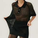 Crochet Raglan Polo - Black