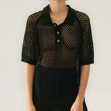 Crochet Raglan Polo - Black