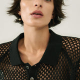 Crochet Raglan Polo - Black