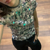 Mermaid Tee - Pink/Green Multi Sequins