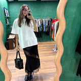 Silk Lace Midi Skirt - Black